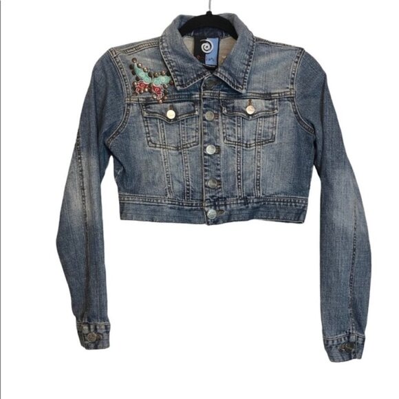 𝅺Vintage Y2K Embroidered Studded Cropped Jacket, size M - Picture 1 of 9